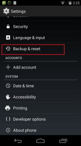 Pronađite opciju "Backup and reset"